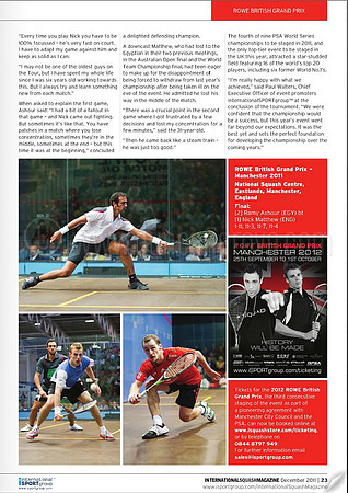 International Squash Magazine Dec 2011 (Official event photographer)..