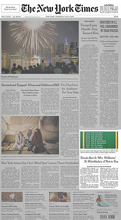 New York Times - Front Page - 5 July 2018 - Commissioned Image.