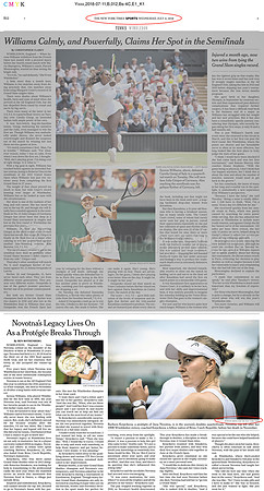 Tear-sheet, New York Times, Wimbledon 2018 - Commissioned Image.