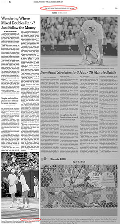 Tear-sheet, New York Times, Wimbledon 2018 - Commissioned Image.