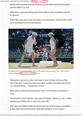 Tear-sheet, New York Times, Wimbledon 2018 - Commissioned Image.