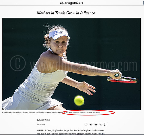 Tear-sheet, New York Times, Wimbledon 2018 - Commissioned Image.