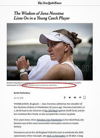 Tear-sheet, New York Times, Wimbledon 2018 - Commissioned Image.