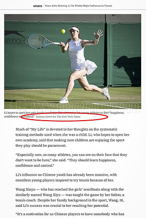 Tear-sheet, New York Times, Wimbledon 2018 - Commissioned Image.