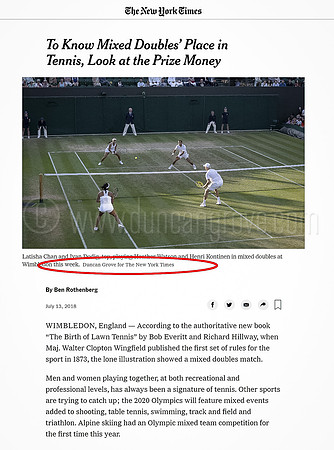 Tear-sheet, New York Times, Wimbledon 2018 - Commissioned Image.